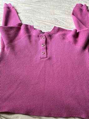 Waffle-Knit Long Sleeve Henley Jacket - Pink